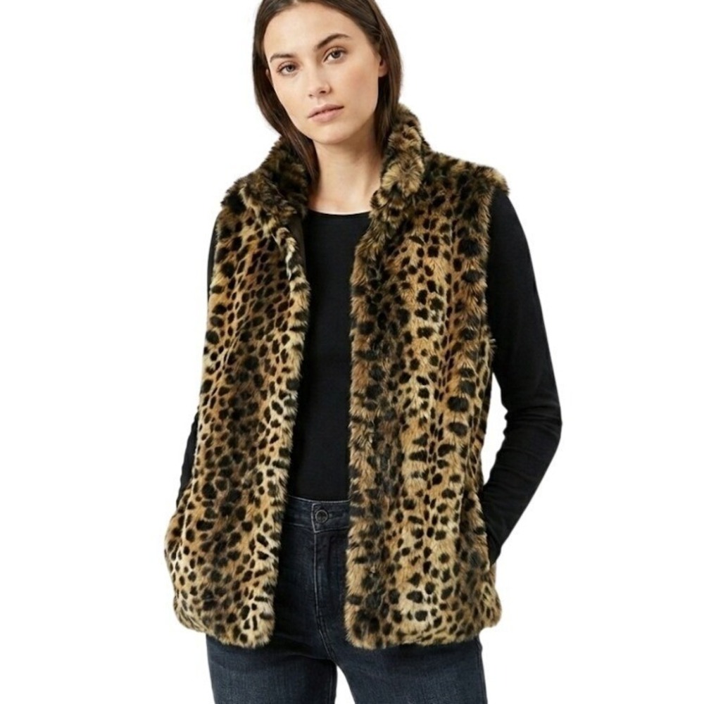 Parkhurst‎ Vest Womens XL Brown Leopard Faux Fur Lined Collared Outdoor Winter